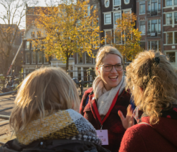 Tour guide talking to tourists